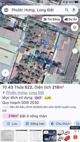 Bán đất 220.7m² có sẵn 100m² thổ cư ngang 8m giá 5.6 tỷ tại Xã Long Hải