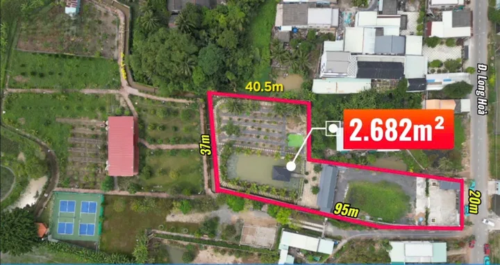 Hạ giá bán gấp 21,5 -> 16,9 tỷ - Nhà vườn 2700m2 mặt tiền đường Long Hoà - Phước Vân