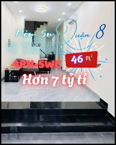 NHÀ DƯƠNG BÁ TRẠC Q.8, GẦN 50m², 4 TẦNG, HƠN 7 TỶ, HẺM 5m, 4 PN – 5 WC - ALO - O918-846-6O8