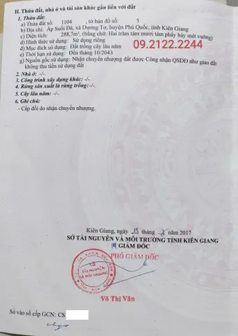 Bán đất 288.7m² ngang 7.43m Suối Đá giá 2.2 tỷ tại Đường 30/4 Đặc khu Phú Quốc