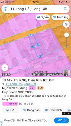 Bán đất 167.8m² có sẵn 100m² thổ cư ngang 6.2m giá 2.55 tỷ tại Xã Long Hải