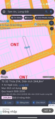 Bán đất 246.4m² có sẵn 100m² thổ cư ngang 5.4m giá 1.32 tỷ tại Xã Long Điền