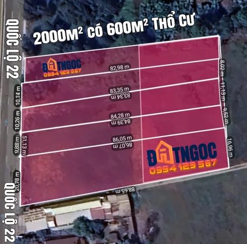 🔴ĐấtLớn.Com giới thiệu 2000m² đất mặt tiền QL22 Xuyên Á qua Phước Hiệp có sẵn 600m² thổ cư giá 20 tỷ tại Củ Chi