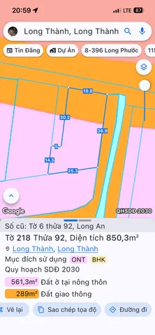Bán đất 850.3m² ngang 20m giá 7.5 tỷ tại Xã Long Thành