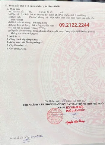 Bán đất 1956.3m² ngang 30.5m Suối Đá, Dương Tơ giá 10 tỷ tại Đường 3/2 Đặc khu Phú Quốc