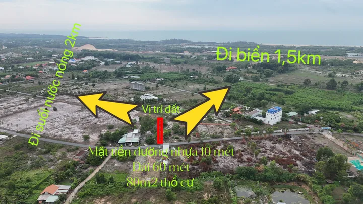 Bán đất 710.6m² cách biển 2km, có sẵn 82m² - thổ cư ngang 10m - Giá 3.6 tỷ tại Xã Bình Châu