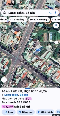 Bán đất 128.1m² có sẵn 128m² thổ cư ngang 3.3m giá 1.95 tỷ tại Phường Bà Rịa