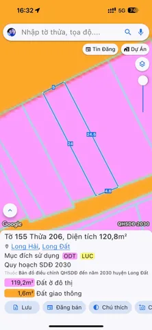 Bán đất 128.7m² có sẵn 60m² thổ cư ngang 5m giá 4.6 tỷ tại Xã Long Hải