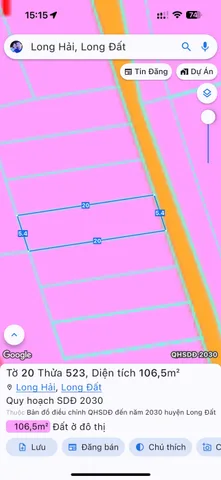Bán đất 116.2m² có sẵn 106m² thổ cư ngang 5m giá 1.85 tỷ tại Xã Long Hải