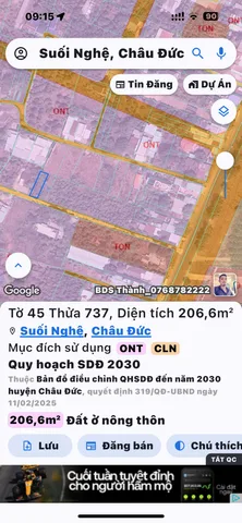 Bán đất 206.6m² có sẵn 50m² thổ cư ngang 8m giá 900 triệu tại Xã Ngãi Giao