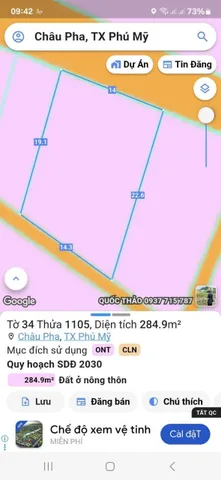 Bán đất 284.9m² có sẵn 100m² thổ cư ngang 14m giá 1.75 tỷ tại Xã Châu Pha