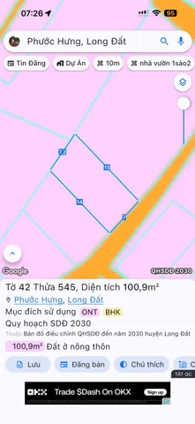 Bán đất 102.2m² ngang 7m giá 1.65 tỷ tại Xã Long Hải