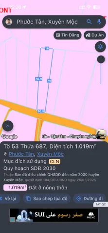 Bán đất 1027.6m² có sẵn 100m² thổ cư ngang 10m giá 2.25 tỷ tại Xã Hồ Tràm