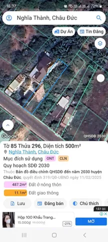 Bán đất 510.5m² có sẵn 100m² thổ cư ngang 10m giá 2.69 tỷ tại Xã Nghĩa Thành