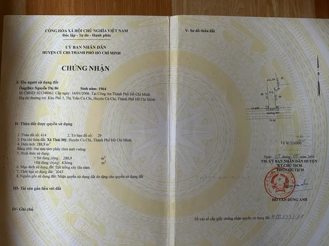 Đất ở, Có thổ cư, Nở hậu