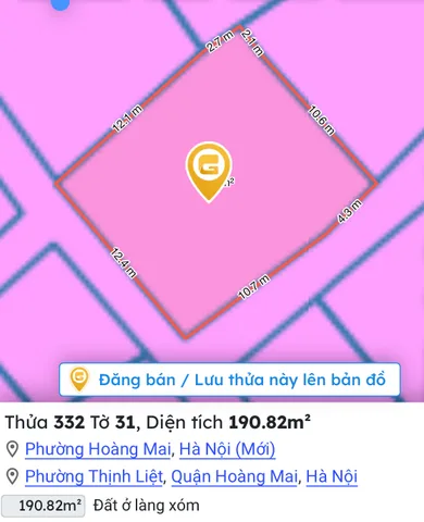 Bán đất 190.8m² full thổ cư ngang 15m giá 43.68 tỷ tại Phường Hoàng Mai
