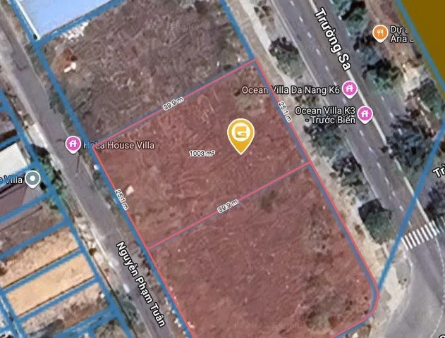 GẤP !! Bán đất 997m2, 2 Mặt tiền đường Trường Sa và đường Nguyễn Phạm Tuân, View Biển