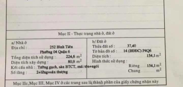 Bán nhà 252 Bình Tiên, Phường 6, Quận 6 – Giá 30 tỷ