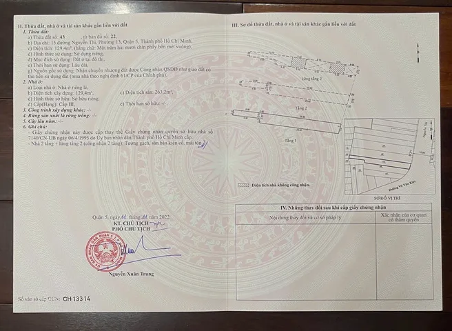 Bán nhà 15 Nguyễn Thi, P.13, Q.5 – Giá 33 tỷ