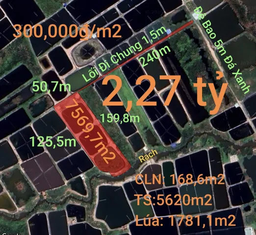 Bán đất 7569,7m² ngang 50,7m giá 2.27 tỷ tại Xã Vàm Cỏ