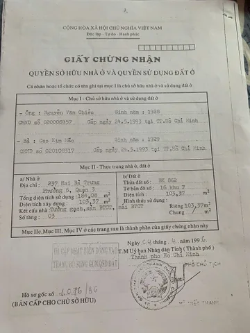 Bán nhà 237 HAI BÀ TRƯNG, P. Võ Thị Sáu, Q. 3 – Giá 64 tỷ