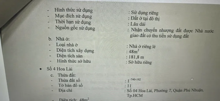 Bán nhà Hoa Trà, Phường 7, Quận Phú Nhuận – Giá 34 tỷ
