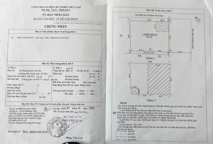 Bán nhà Mặt tiền Kênh Tân Hóa, Phường Hòa Thạnh, Quận Tân Phú – Giá 36 tỷ