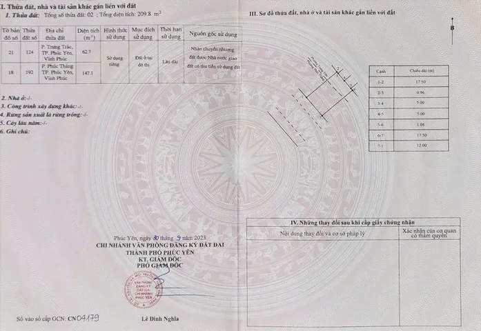 Bán gấp 209,8m2 phường Trưng Trắc , 12m mặt tiền 11 tỷ