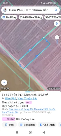 Bán đất 100,8m² full thổ cư ngang 5m giá 140 triệu tại Xã Hàm Thuận Bắc
