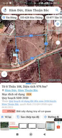 Bán đất 979,9m² ngang 35m giá 550 triệu tại Xã Hàm Thuận