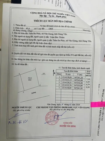 Bán đất 45m² full thổ cư ngang 7m giá 2.4 tỷ tại Xã Văn Giang