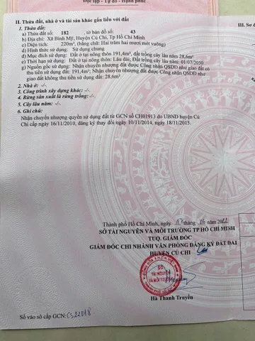 Bán đất 220m² có sẵn 191m² thổ cư ngang 8m giá 8.5 tỷ tại Xã Bình Mỹ