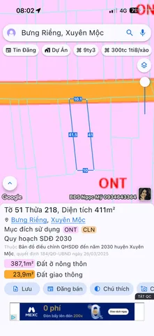 Bán nhà 411m² có sẵn 100m² thổ cư ngang 10m tại Xã Xuyên Mộc