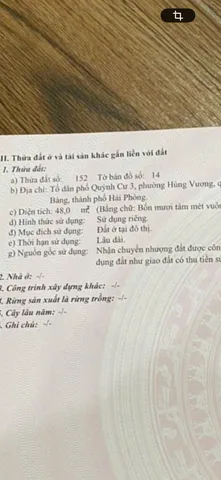 Bán lô đất Tổ dân phố Quỳnh Cư 3, Hồng Bàng, Hải Phòng