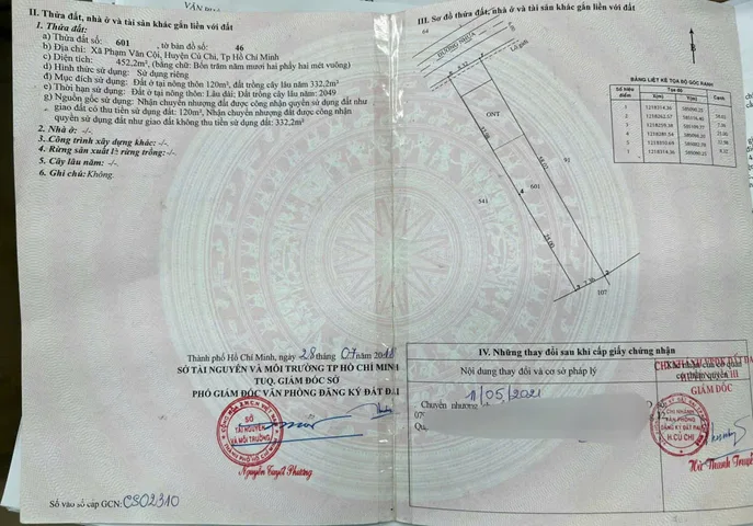 (L926) Đất 1/ Cây Bài, xã Phạm Văn Cội, dt 452m2, giá 12tr/m2 thương lượng