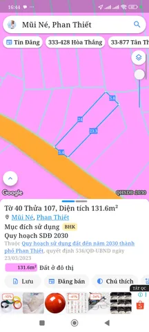 Bán đất 131,6m² full thổ cư ngang 5,4m giá 1.2 tỷ tại Phường Mũi Né