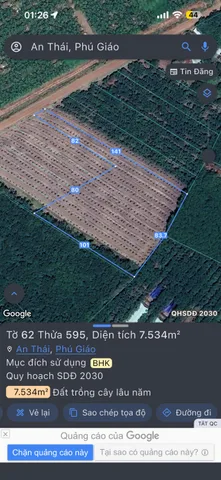 Bán đất 7534.4m² ngang 10.5m giá 9 tỷ tại Xã Phước Thành
