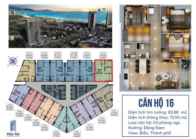 Căn hộ 3PN trung tâm biển Quy Nhơn, giá chỉ 3 tỷ 0xx triệu/căn