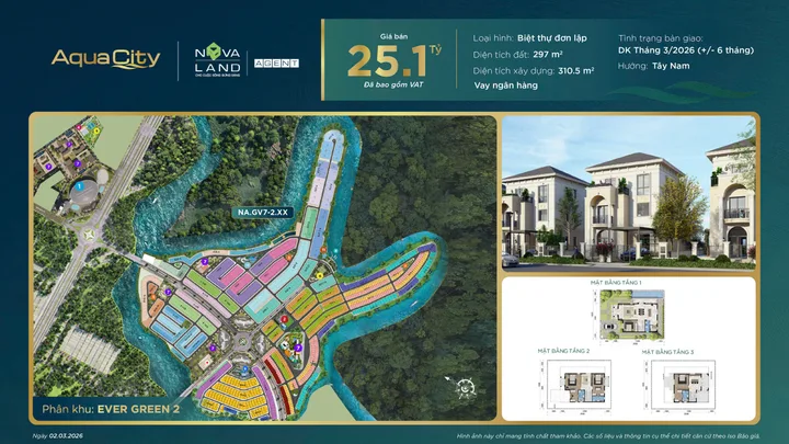 BIỆT THỰ ĐƠN LẬP 15x20 VIEW SÔNG – SỐ LƯỢNG GIỚI HẠN TẠI Aqua City