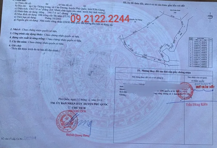 Bán đất 19617m² ngang 176.7m Hương Toàn, Cây Thông Trong giá 62.77 tỷ tại Đặc khu Phú Quốc