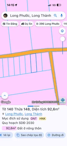 Bán đất 92,6m² có sẵn 80m² thổ cư ngang 5m giá 1.1 tỷ tại Xã Long Phước