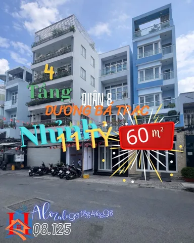 Q.8.125 – NHÀ 4 TẦNG 60m², NHỈNH 11 TỶ, MẶT TIỀN KD DƯƠNG BÁ TRẠC, O9I88466O8