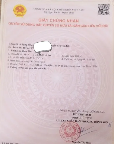 Bán đất đầu ve MBQH1026 Chợ Đông Thịnh Phường Đông Sơn.