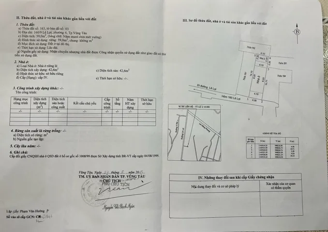 BÁN NHÀ 1 TRỆT 1 LẦU HẺM LÊ LỢI, P4, TP.VŨNG TÀU