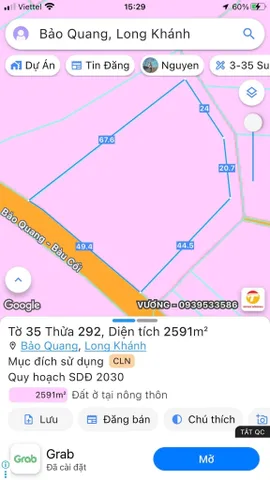 Bán đất 2591m² có sẵn 1m² thổ cư ngang 49,4m giá 7.4 tỷ tại Đường Hàm Nghi Phường Bảo Vinh