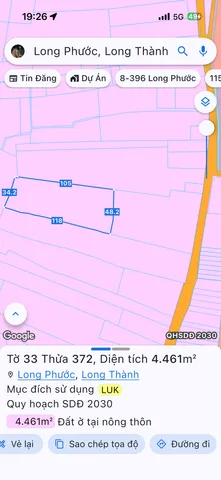 Bán đất 15720m² có sẵn 300m² thổ cư ngang 100m giá 47 tỷ tại Xã Long Phước