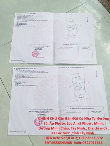 CHÍNH CHỦ Cần Bán Đất Có Nhà Tại Đường 20, Ấp Phước Lộc A ,xã Phước Minh, Dương Minh Châu, Tây Ninh.