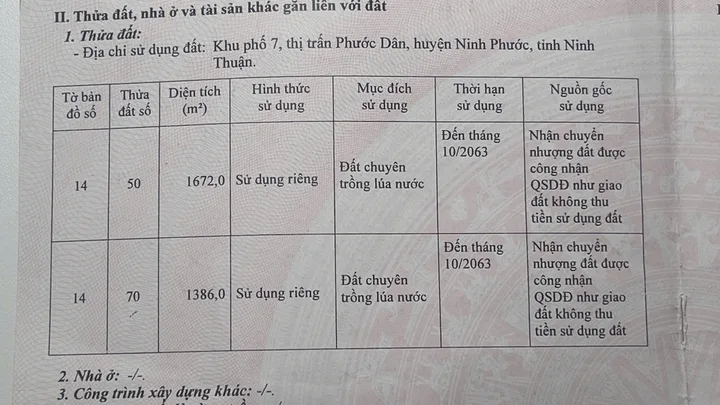 Bán đất lúa nước ngay trục đường 703 Thị Trấn Phước Dân