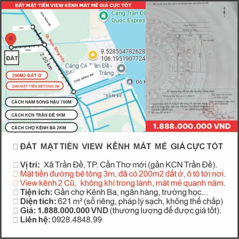 ĐẤT MẶT TIỀN  KCN TRẦN ĐỀ, CẢNG NƯỚC SÂU