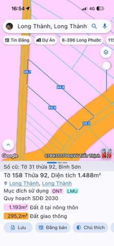 Bán đất 1488.1m² ngang 20m giá 7.4 tỷ tại Xã Long Thành